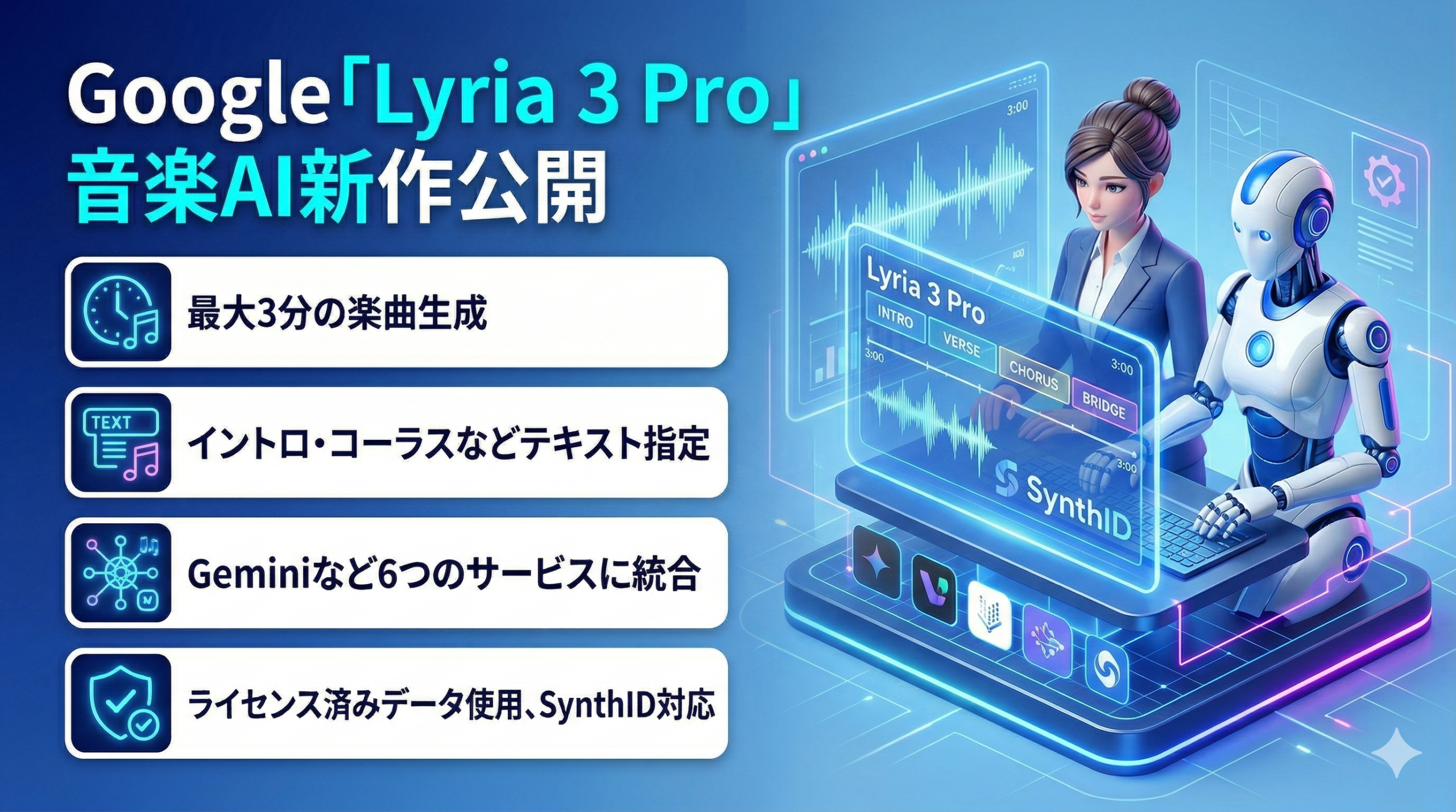 Google「Lyria 3 Pro」音楽AI新作公開
