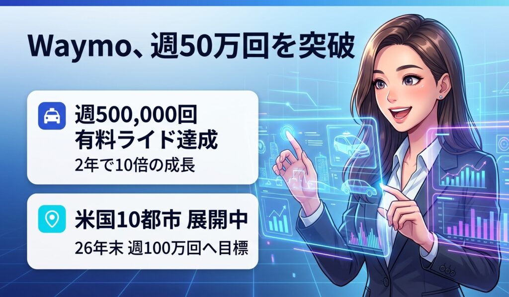 Waymo、週50万回を突破