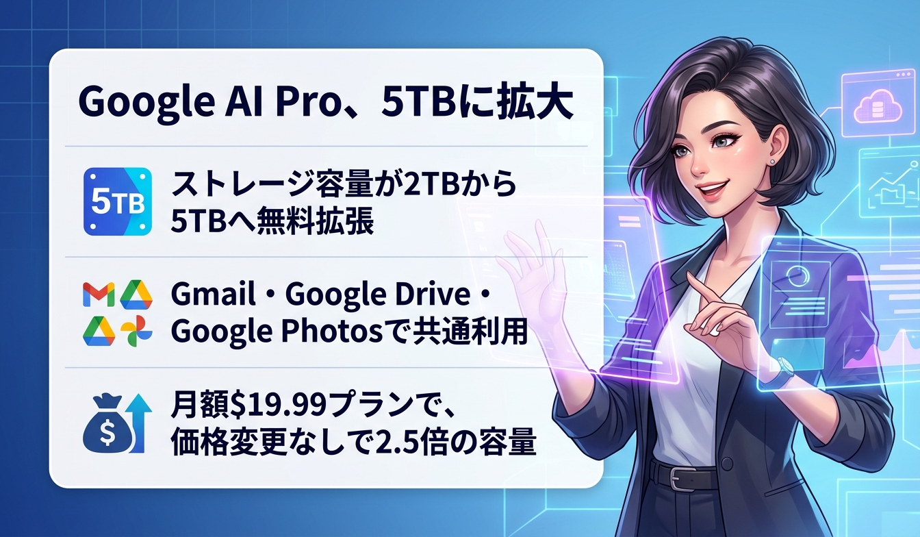 Google AI Pro、5TBに拡大