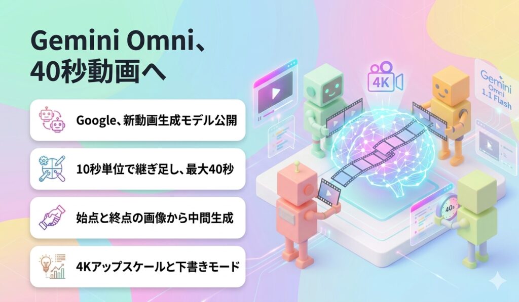 Gemini Omni、40秒動画へ