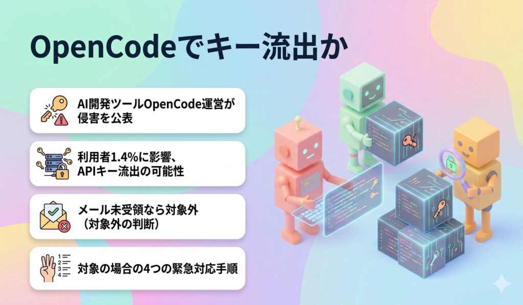 OpenCodeでキー流出か